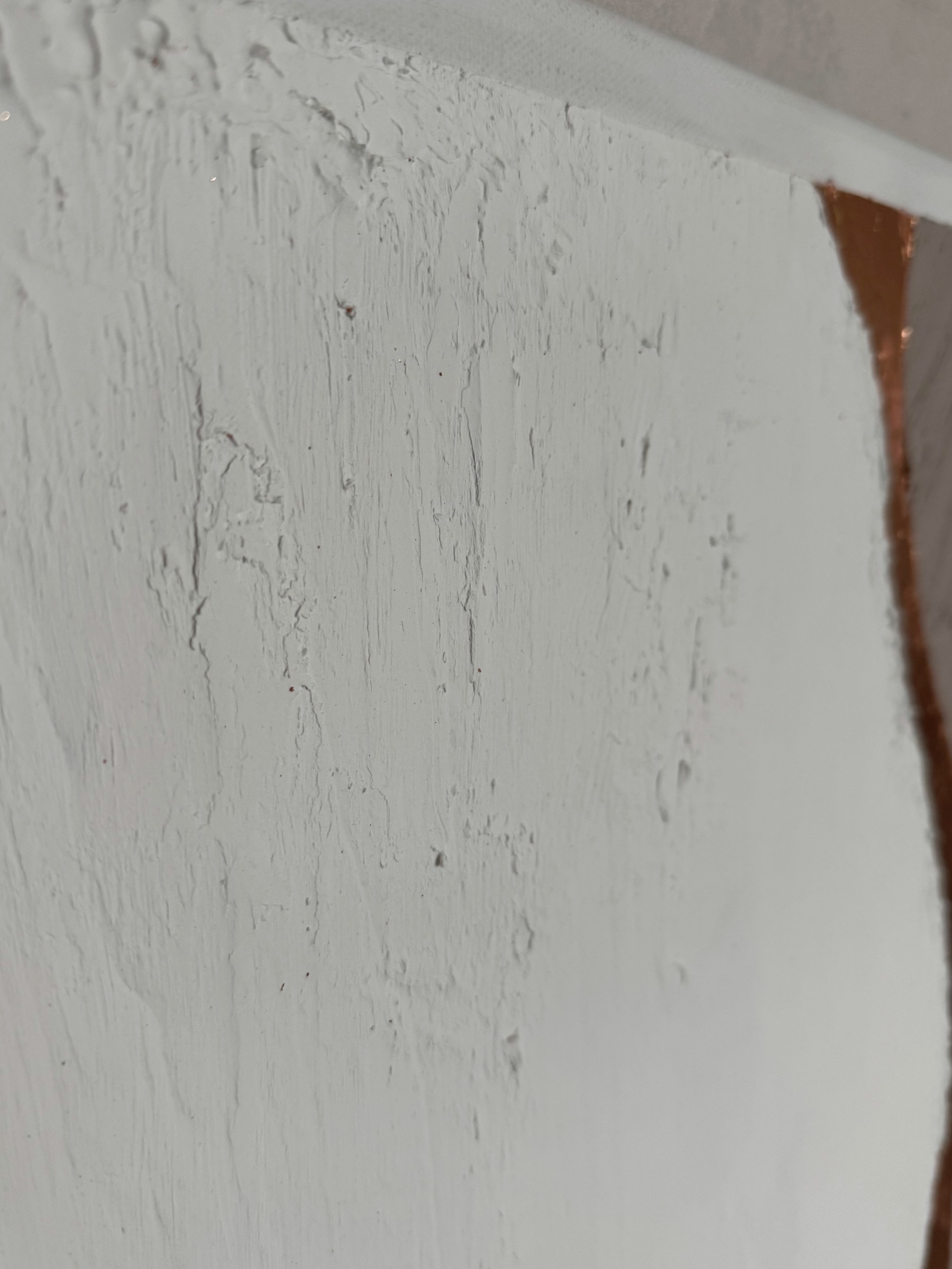 Surface detail of Shoreline No. 1 — white impasto from raking light