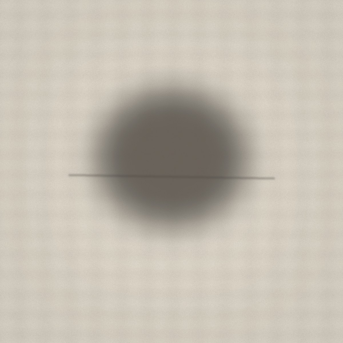Held — square monochrome warm grey painting with a single charcoal ridge at centre